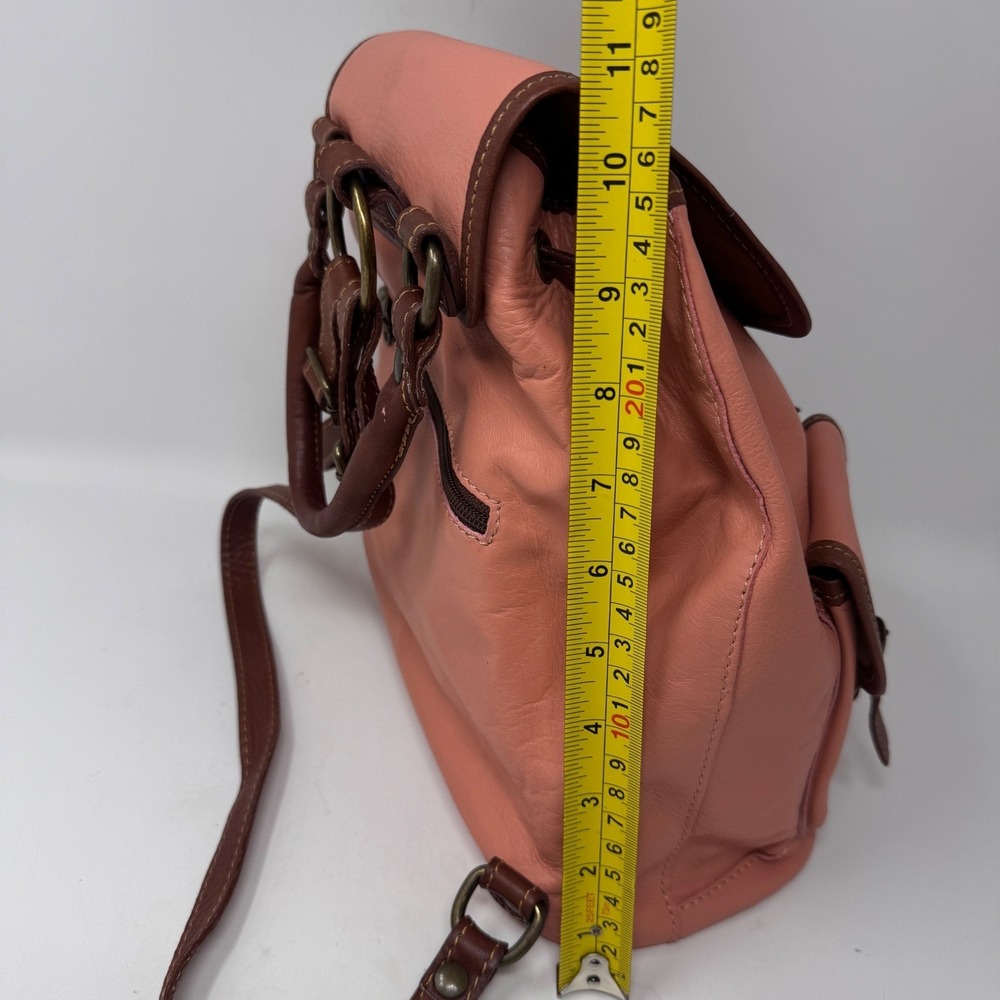 Vintage Italian Leather Backpack Purse – Coral Pink & Brown Made in Italy - Picture 8 of 10